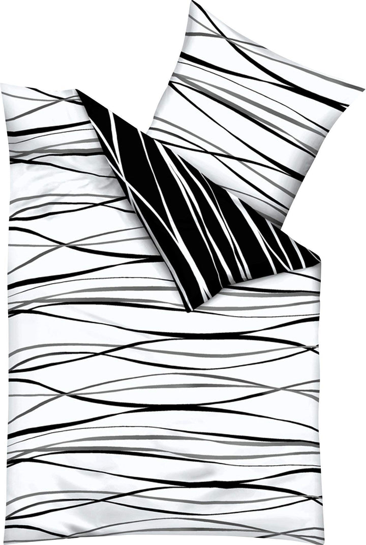 Kaeppel Wendebettwäsche Mako-Satin schwarz-weiss Grösse 155x220 cm (80x80 cm) 155x220 cm + 80x80 cm,