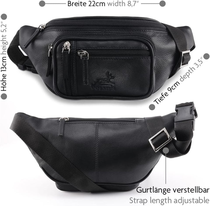 Fa.Volmer ® Bauchtasche | Gürteltasche | Hüfttasche in Echt-Leder für Damen und Herren | schwarz | V