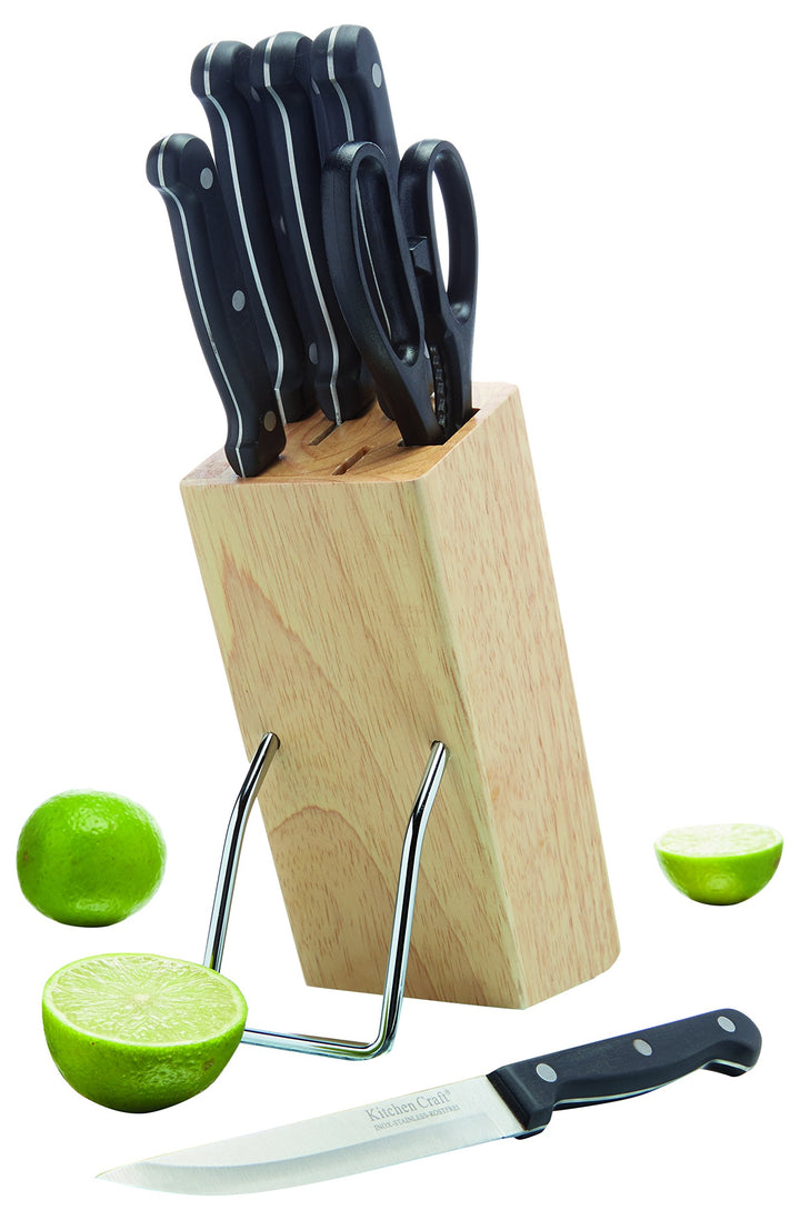 KitchenCraft Messerset und Messerblock, Mischung aus Mehreren Materialien, Schwarz/braun, 22 x 16 x
