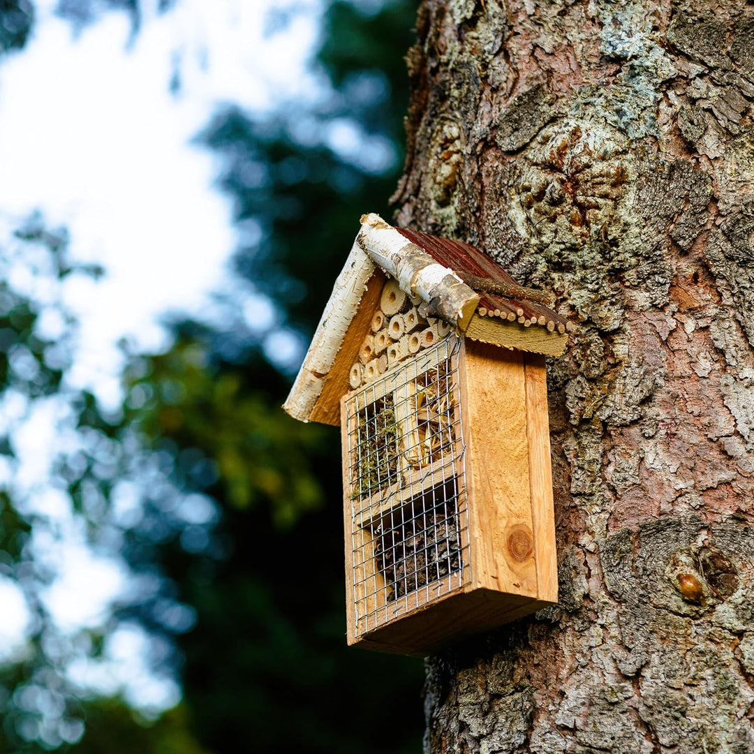 BOGATECO Bienenhotel Insektenhotel - unbehandelt, Bienenhaus aus Massiv-Holz für Bienen, Marienkäfer