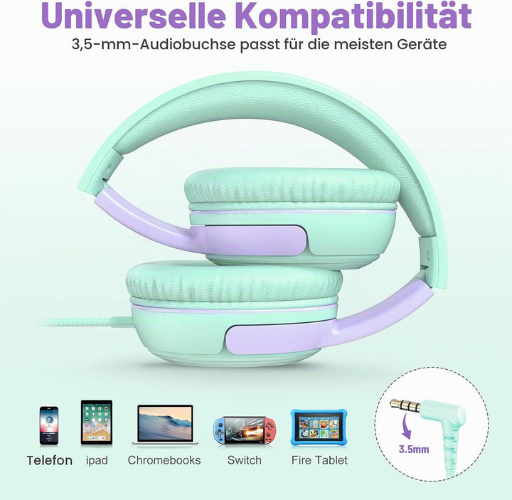 RockPapa Share 1 Kopfhörer Kinder Schule Mädchen Junge, 85dB/94dB Lautstärkebegrenzung, Sharing-Funk