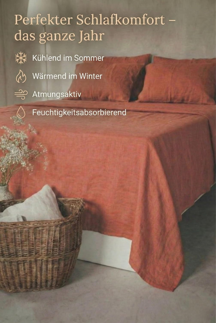 Leinen Bettlaken ohne Gummi – 100% Stonewashed Leinen Flachlaken – Atmungsaktiv – Ohne Kissenbezüge