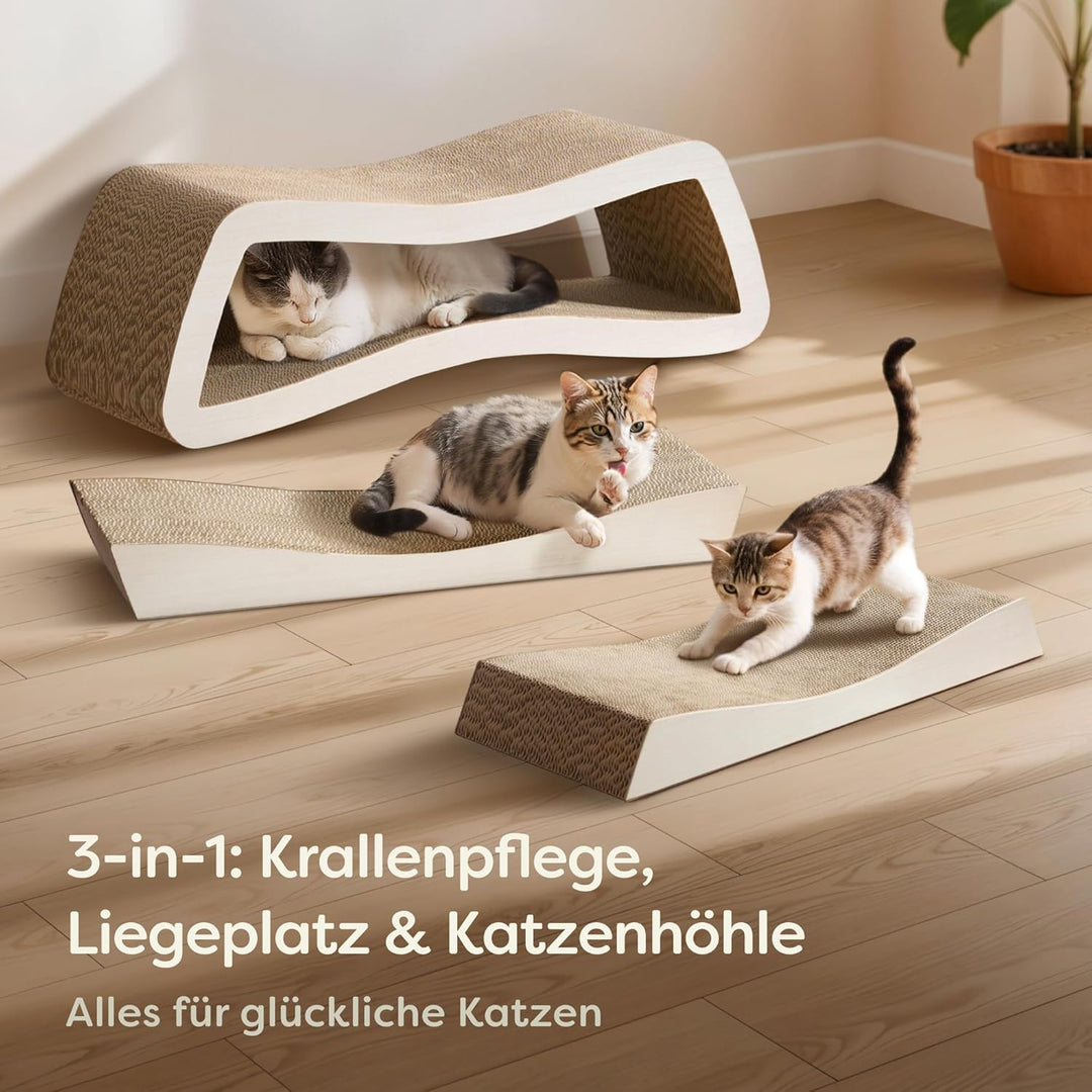 Kratzmöbel Kratzbrett Katze 3-teilig XXL 75cm – Besonders Kratzfeste Kratzpappe zur Krallenpflege –