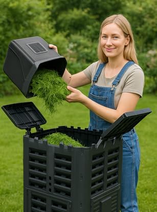Komposter Garten 360L - Kompostbehälter mit Boden - Thermokomposter Kunststoff shwarz - Kompost - Th