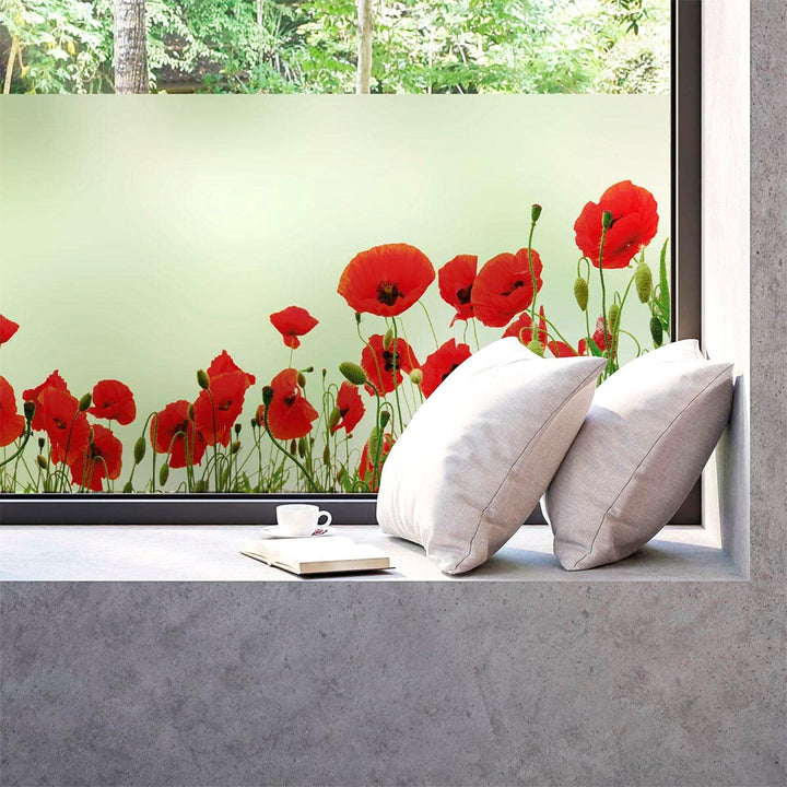 Fensterfolie, Blickdicht, Mohnblumen – Aufkleber für Fenster & Duschtür – 40 x 100 cm H40 x L100 cm
