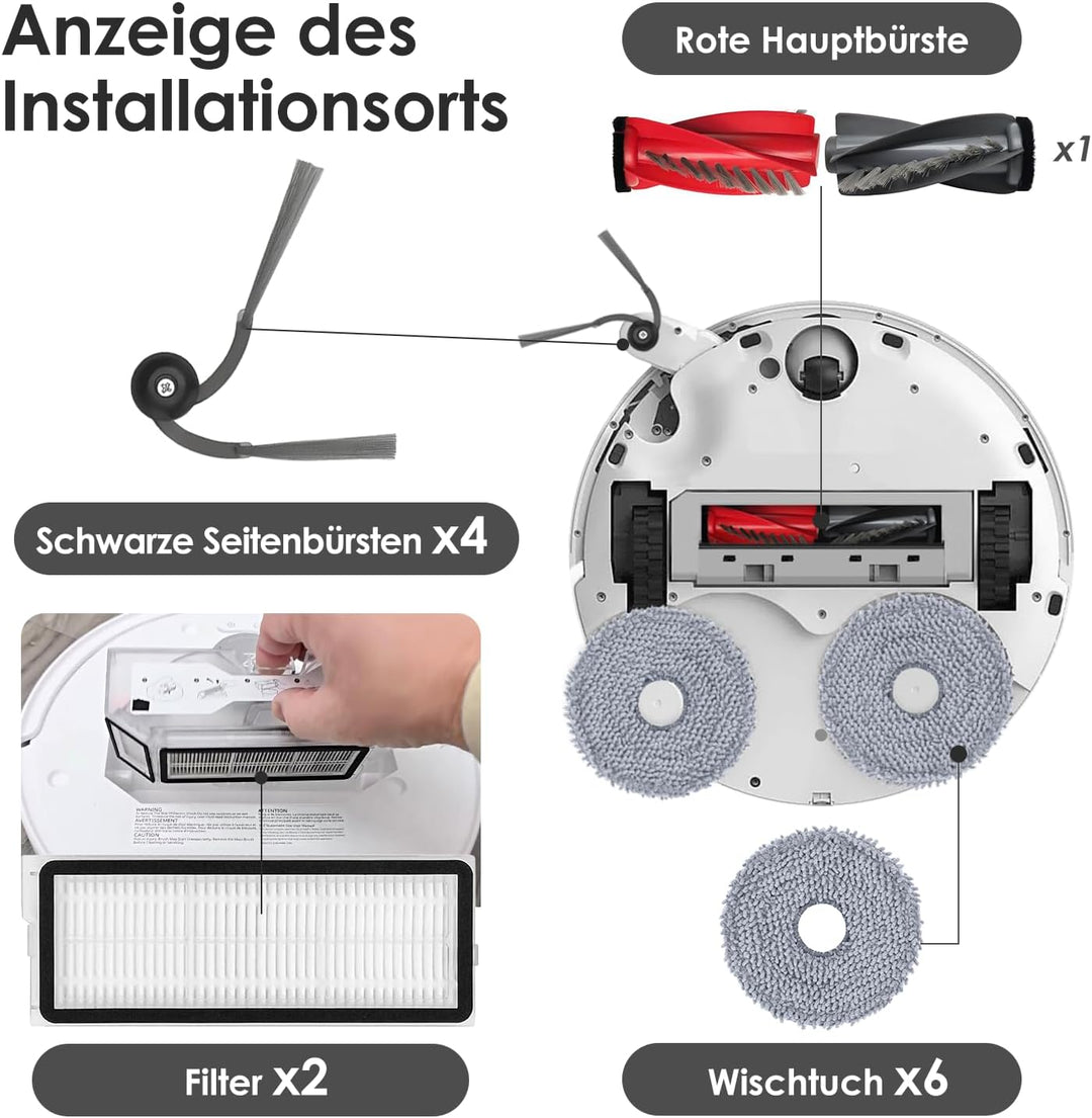 Zubehörset für Roborock Qrevo Curve/Qrevo Edge, oGoDeal 1*Main Rollbürste 4*Staubbeutel 4*Seitenbürs