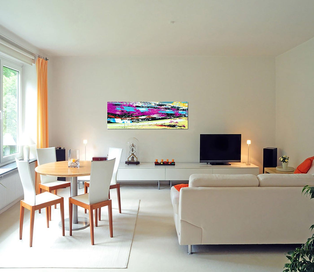 Paul Sinus Art Panoramabild auf Leinwand und Keilrahmen 150x50cm Grunge Hintergrund Poster bunt abst