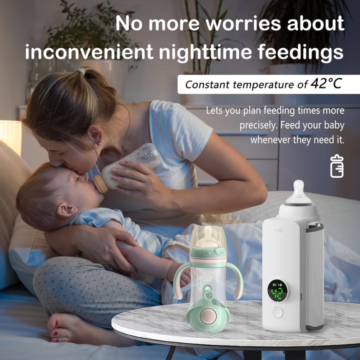 Flaschenwärmer, 6000 mAh Tragbarer Flaschenwärmer Baby Unterwegs mit 6 Einstellbare Temperatur und L