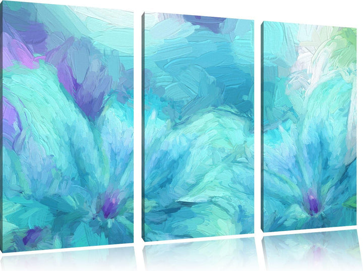Pixxprint türkise Lilien Kunst als Leinwandbild/Grösse: 3 Teilig (120x80) / Wandbild/Kunstdruck/fert