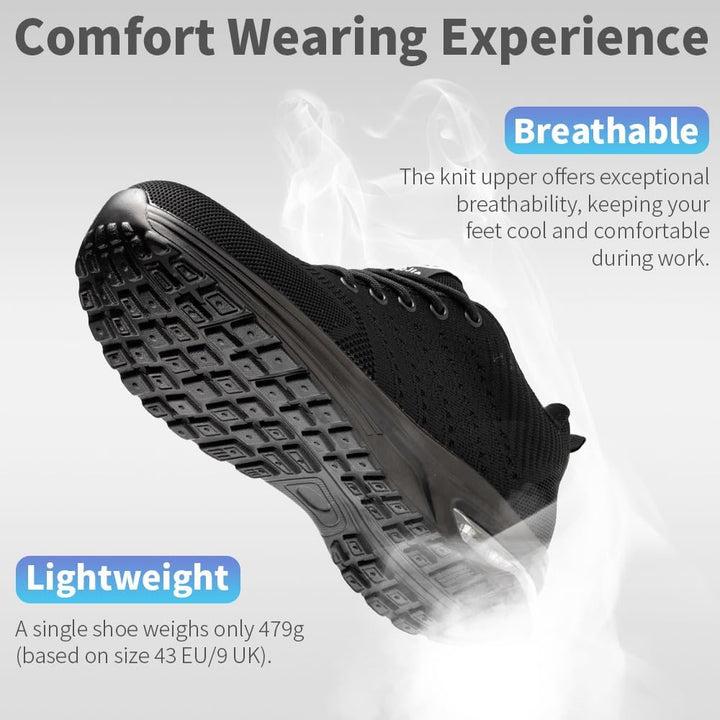 Sicherheitsschuhe Damen Herren Stahlkappenschuhe Arbeitsschuhe Sportlich Atmungsaktiv, 36 EU Schwarz