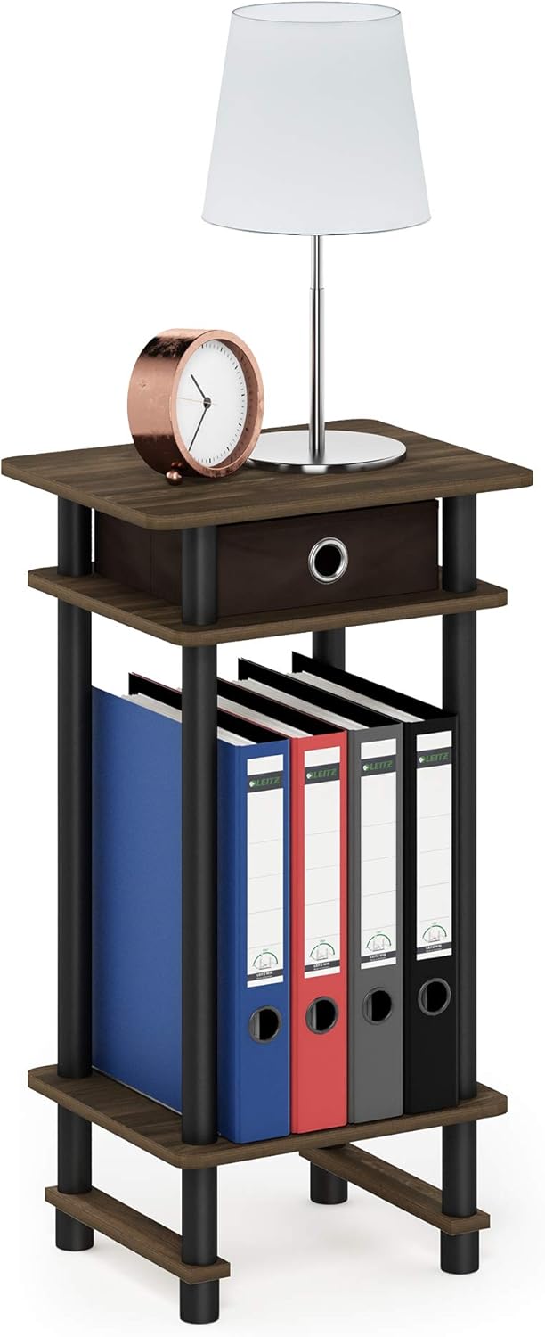 Furinno Hoher Beistelltisch mit Einschüben, Holz, Columbia Walnuss/Schwarz/Dunkelbraun, 29.49 x 39.5