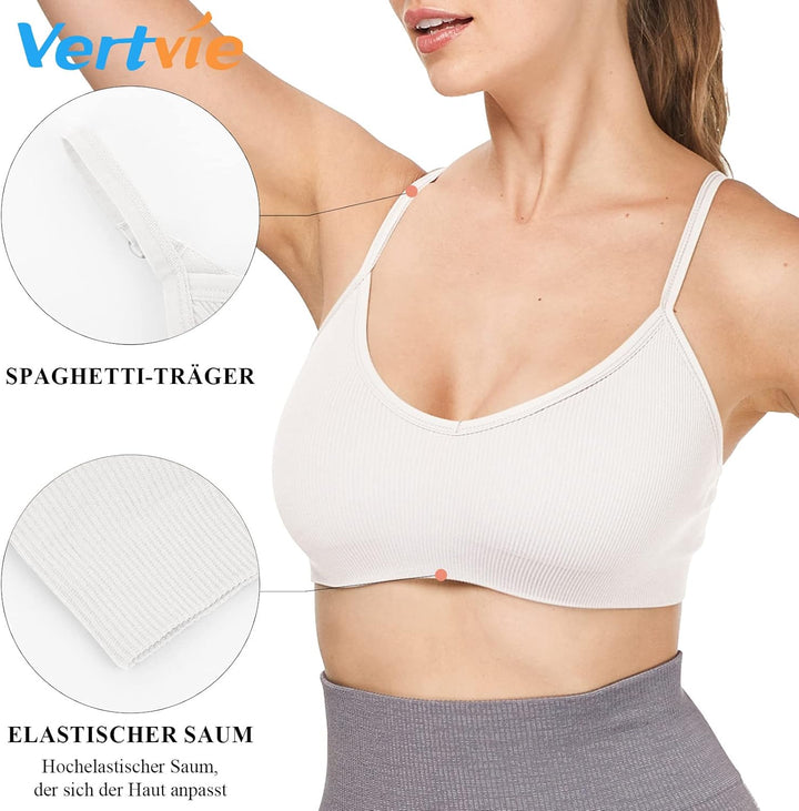 Vertvie Damen 2/3/4er Set Basic Wohlfühl BH Sport BH Spaghettiträger Bralette ohne Bügel Nahtlose Ge