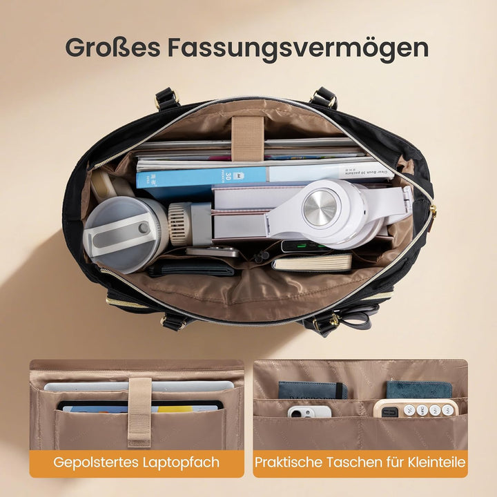 LOVEVOOK Lehrertasche Damen Laptoptasche Damen Arbeitstasche Aktentasche 1-schwarz 15,6 Zoll, 1-schw