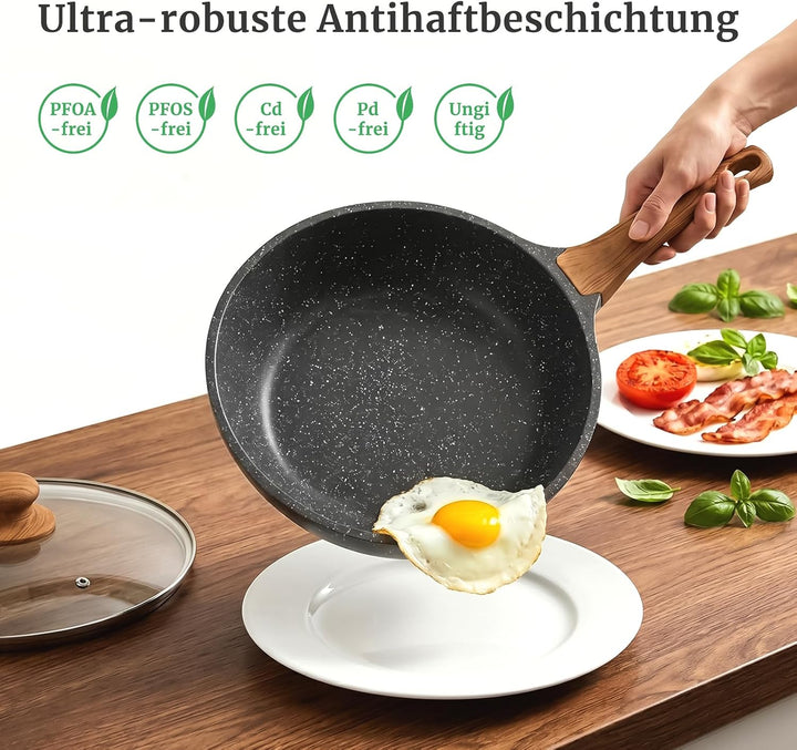 YASHE Schmorpfanne 24 cm, 3,3 L, Induktion, ungiftig, PTFE- und PFAS-frei | PFOA-frei Aluminiumguss