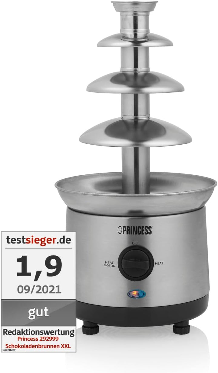 Princess Schokoladenbrunnen XXL – 4 Etagen, Warmhaltefunktion, 190 Watt, 1,1 Liter, PFOA und BPA Fre