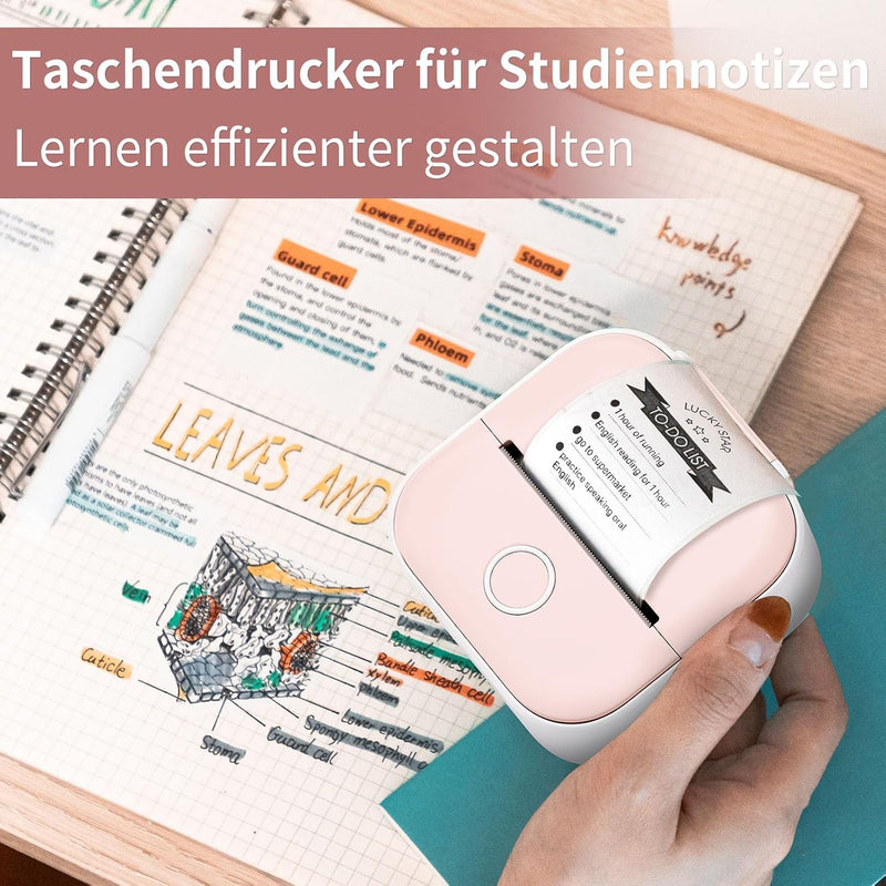 Mini Drucker, Tragbarer Sticker Printe Pocket Tiny Printer für Smartphone, T02 Inkless Handy Thermod