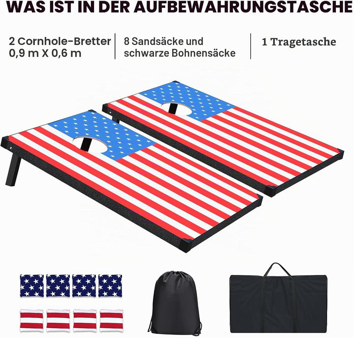 Cornhole Spiel Verordnung Grösse 91cmx60cm, Sackloch Spiel mit Corn Hole Spiel mit 2 Boards, 8 Wurfb