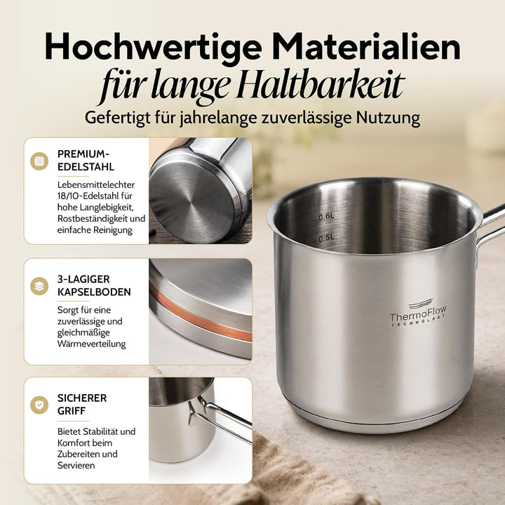 ROSMARINO Edelstahl-Induktions-Mokka-Kanne 1225 ml - model - 2025 - Moderne Türkische Cezve-Kaffeeka