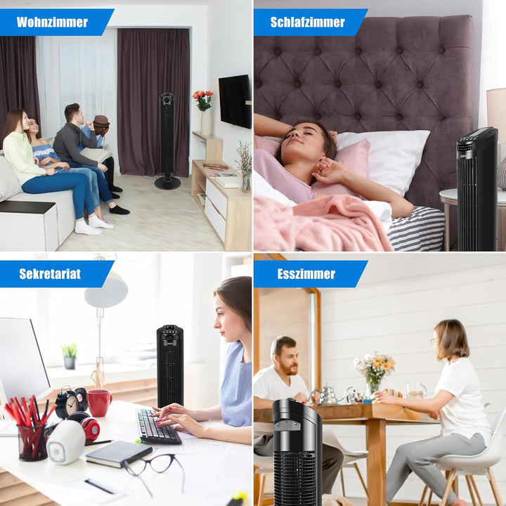 OZAVO Turmventilator, Tower-Ventilator mit Fernbedienung, 3 Laufgeschwindigkeiten und Auto-Funktion,