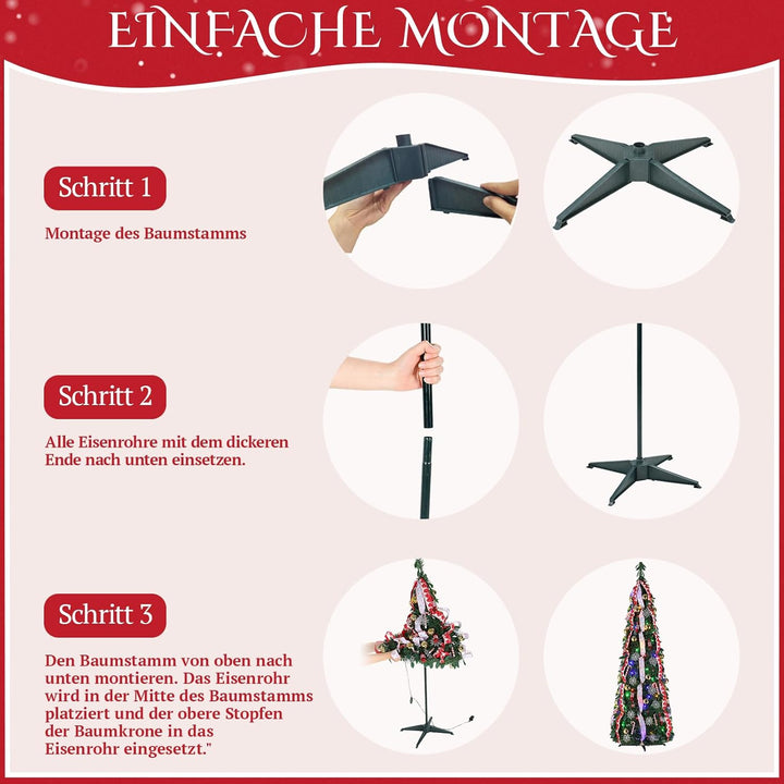 Clevich Pop Up Weihnachtsbaum 120 cm Dunkelgrün, Beleuchtet Christbaum mit 100 LED Lichtern,11 Beleu