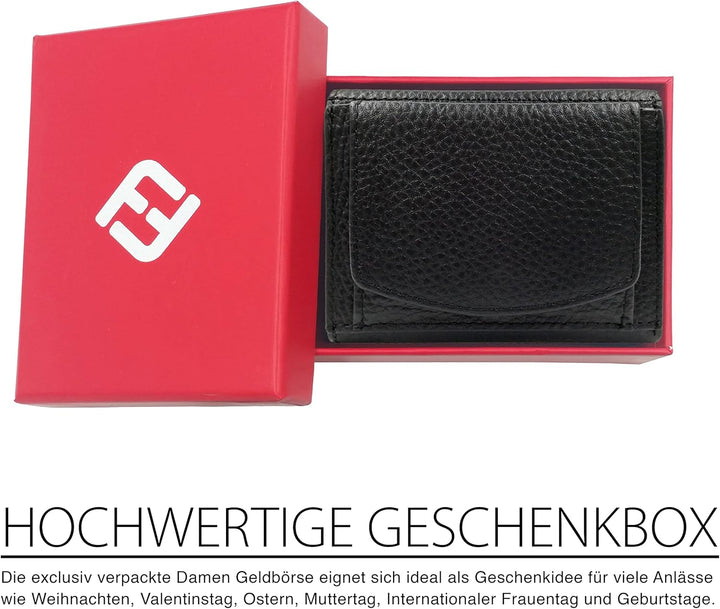 Mini Geldbörse Herren, Reise Portemonnaie, klein viele Fächer, Leder schwarz, RFID Blocker, Münzfach