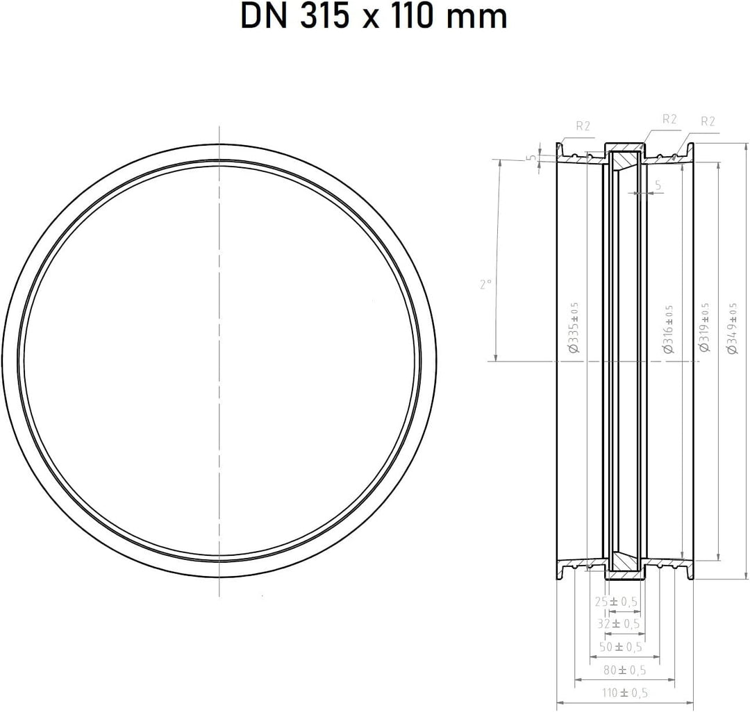Schachtfutter Ø DN315 Schachtdurchführung Wanddurchführung Deckendurchführung Weiss DN315 (Ø315mm)/L