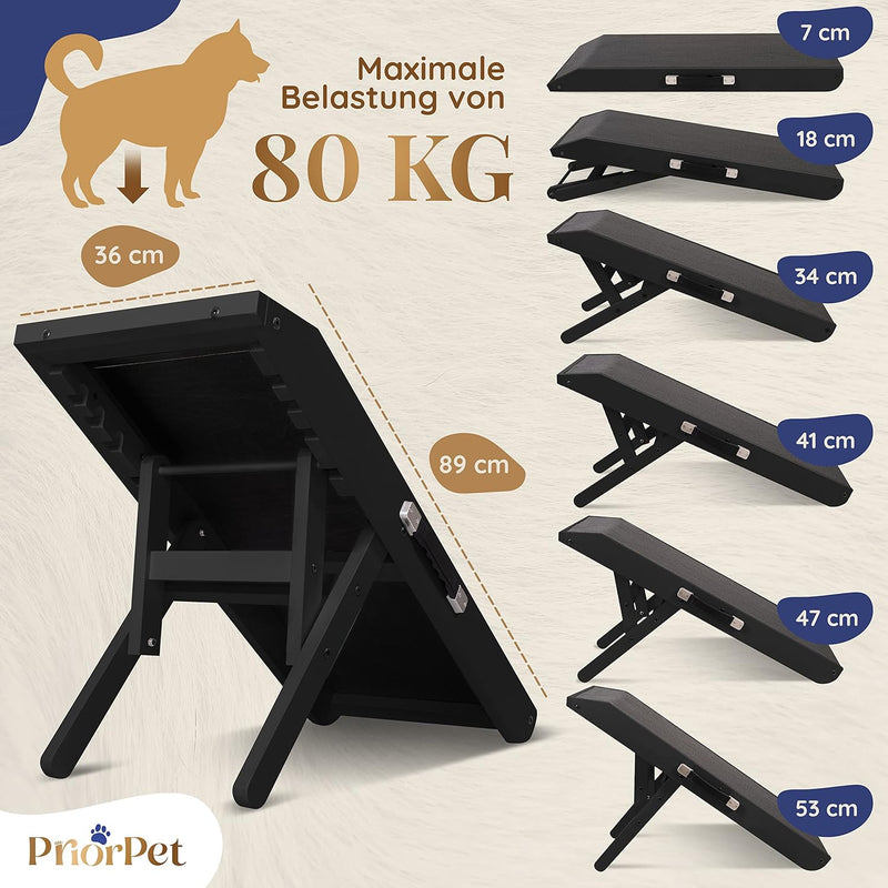 Hunderampe - Hundetreppe für kleine Hunde und grosse Hunde - Einstellbar 18-53 cm - Für Bett Sofa -