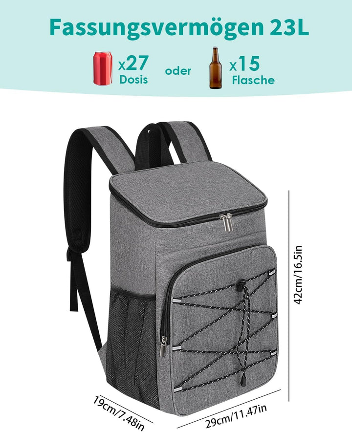 23L Kühlrucksack, Gross Kühltasche Isoliertasche, Tragbare Wasserdichter Picknickrucksack Damen Herr