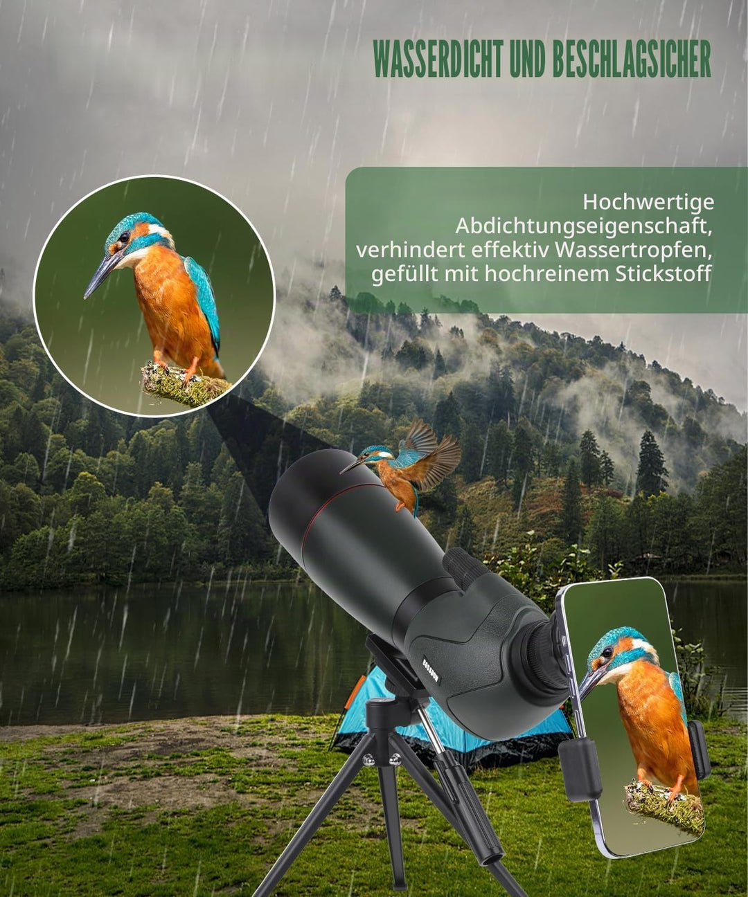 25-75x70 HD Spektiv Sportschützen mit Stativ- und Smartphone-Adapter, Zoom Bak4 Prism FMC Lens 45-Gr