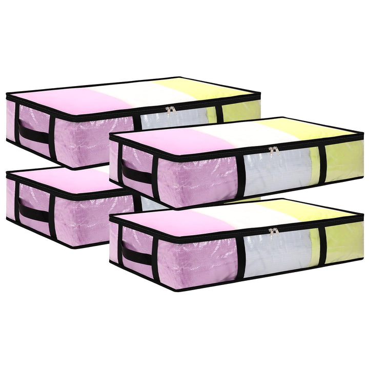 4 Stück 60L Unterbett Aufbewahrungsbox mit Deckel, Transparente Unterbettkommode Faltbare Aufbewahru