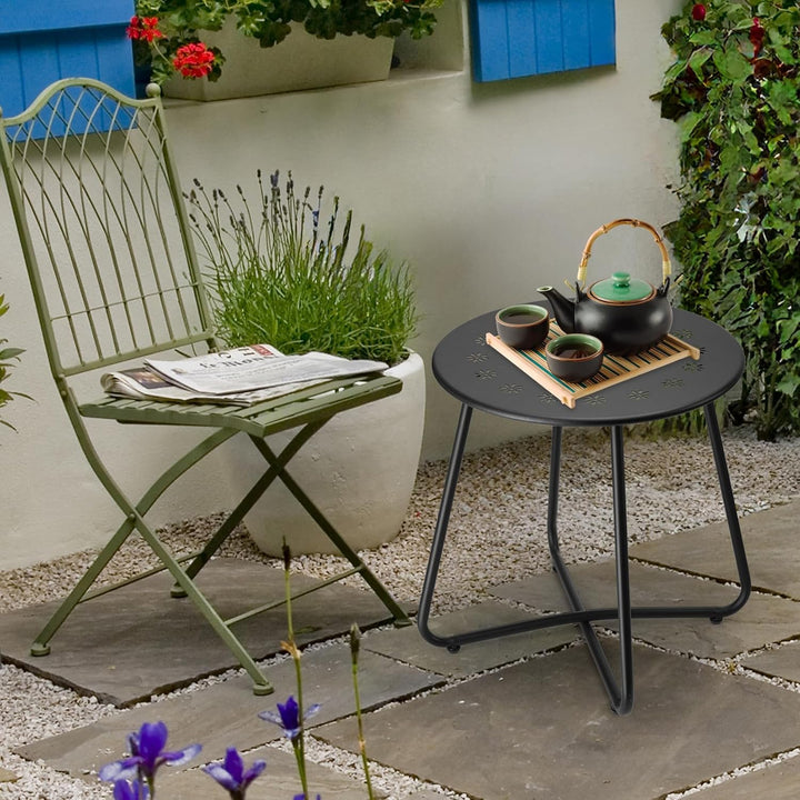 danpinera Outdoor Beistelltische mit Blumenausschnitten, Kleiner Runder Gartentisch, Wetterfester St