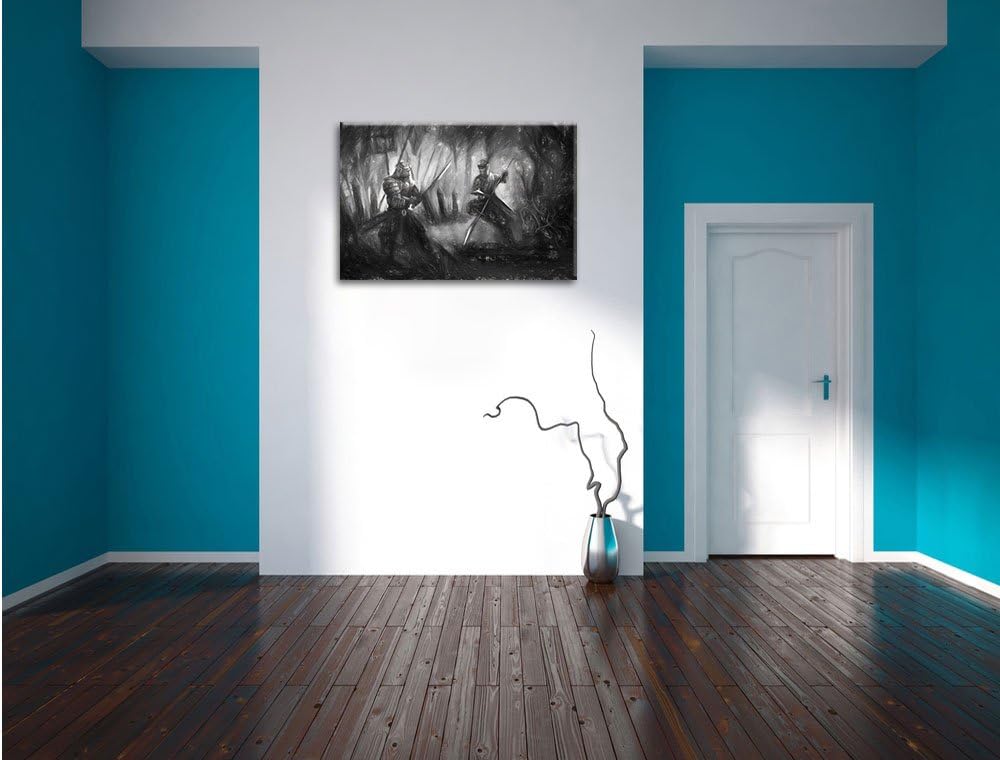 Pixxprint Kampf zwischen Samurai und Ninja als Leinwandbild/Grösse: 100x70 / Wandbild/Kunstdruck/fer