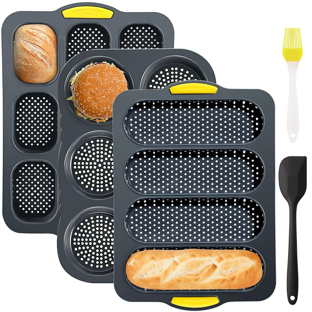 5er Silikon Backformen, 4 6 9 Mulden Burgerform Hot Dog Brötchenform Baguetteform Muffinform mit Tei