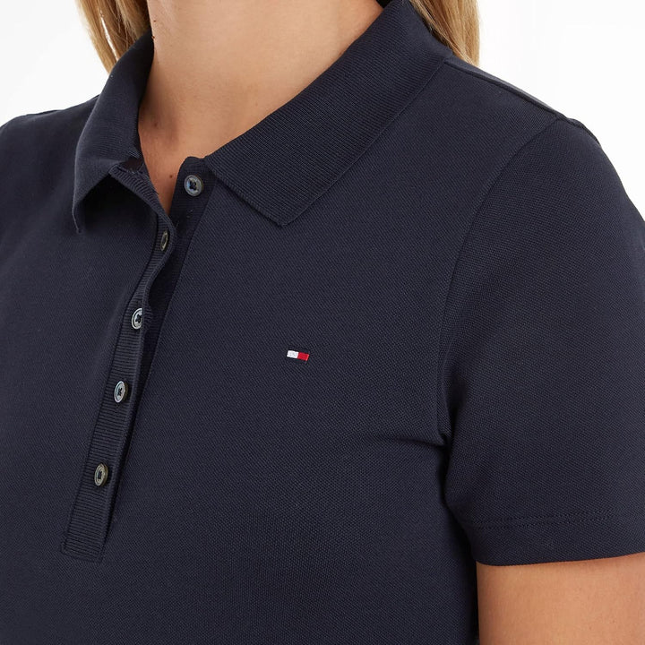 Tommy Hilfiger Damen Poloshirt Kurzarm 1985 Slim Pique Polo Ss Slim Fit L Blau (Desert Sky), L Blau