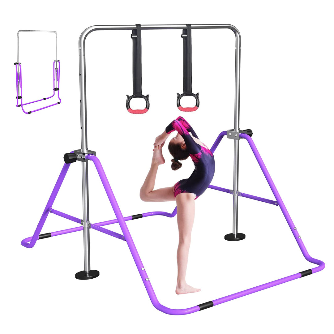 FBSPORT Kids Gymnastics Bar with Adjustable Folding Horizontal Bar Pull Up Expandable Junior Home Eq