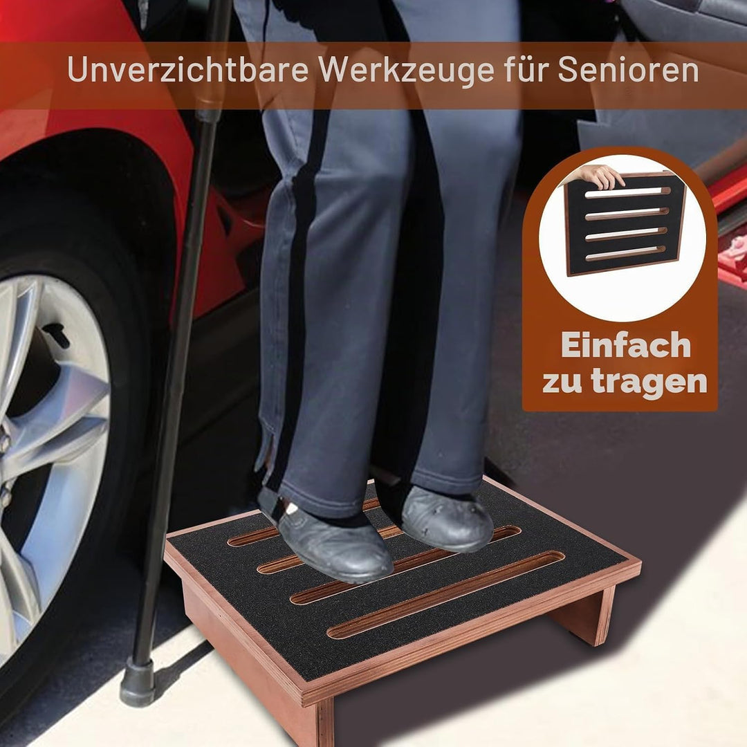 Tritthocker Tritt Holz - Wohnwagen Trittstufe Wohnmobil bis 200 kg Belastbar - 40x32x10.5cm Fussbank