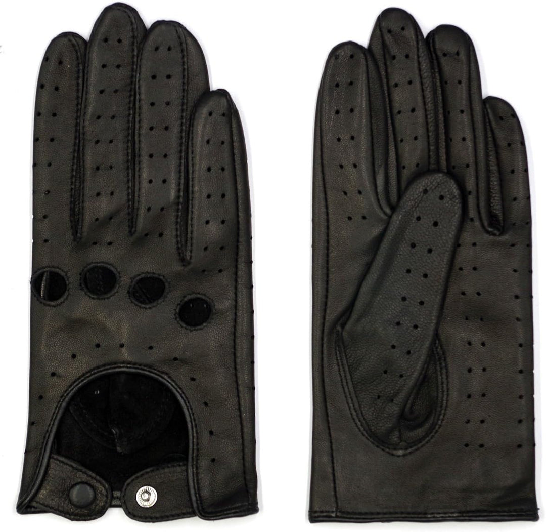 Harssidanzar Damen Sommer Leder Fahrhandschuhe Lammfell Fahrhandschuhe GL009EUA Schwarz(Touchscreen)
