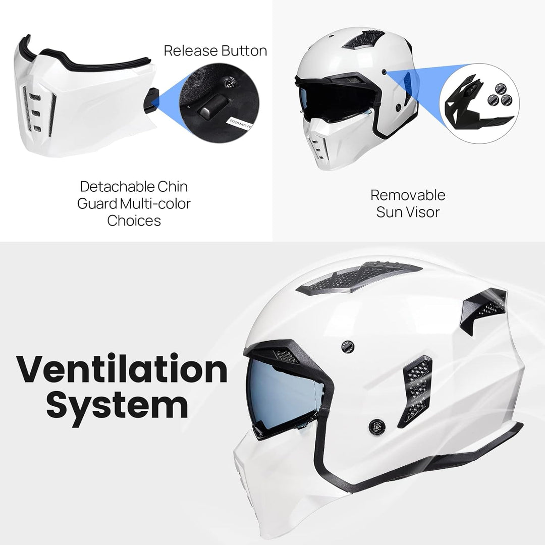 ILM Helm Motorrad Motocross Herren Damen Vintage Retro mit Visier ECE Model Z302,Weiss, S S Weiss, S