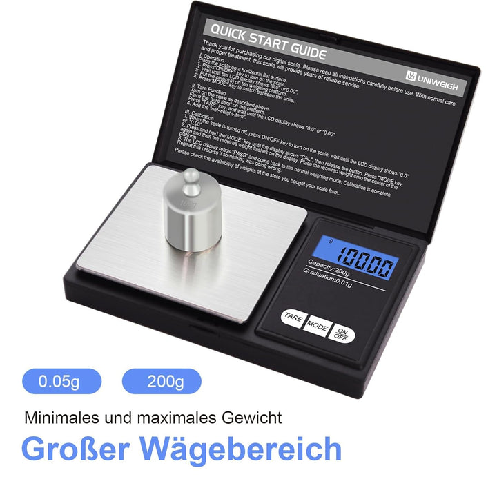 Digitale Grammwaage,200g 0.01g/0.001oz Gewichtswaage Gramm und Unze,Elektronische Smart Mini-Taschen