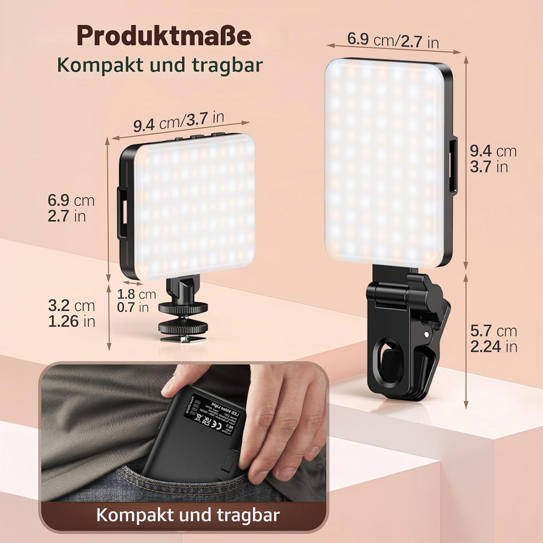 Selfie Licht Handy, 3000-10000K 3 Lichtmodi Handylicht, 2000Mah Eingebauten Akkus, CRI 95+, Selfie L