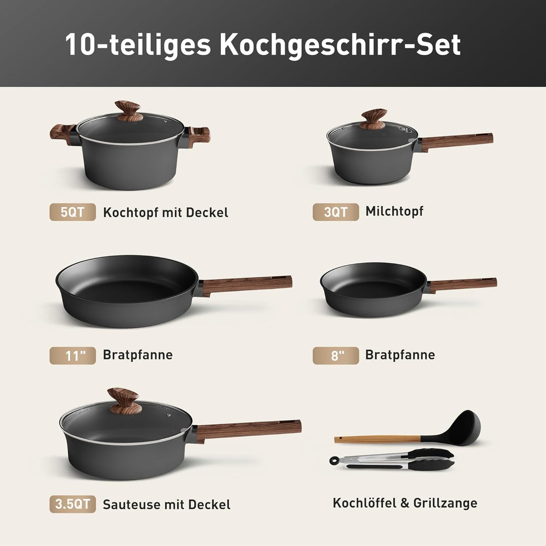 Kitchen Academy Antihaft Topfset Induktion mit Glasdeckel Töpfe und Pfannen Sets Keramik,Kochtopf Se