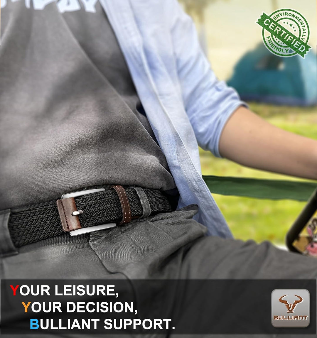 BULLIANT Elastischer Flechtgürtel 2er, Gürtel Herren Damen Stoffgürtel Geflochten Stretchgürtel Golf