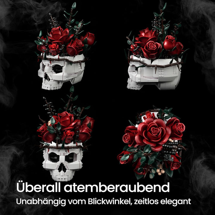 Millionspring-Bausatz für rote Rosensträusse mit Totenkopfvase, rote künstliche Rosen, Geschenke für