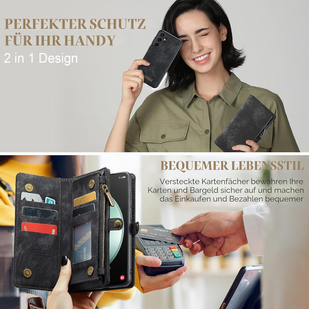 UFinetech für Samsung S23 FE Hülle, Stossfest Kartenfach Magnetisch Abnehmbare Tasche Samsung Galaxy