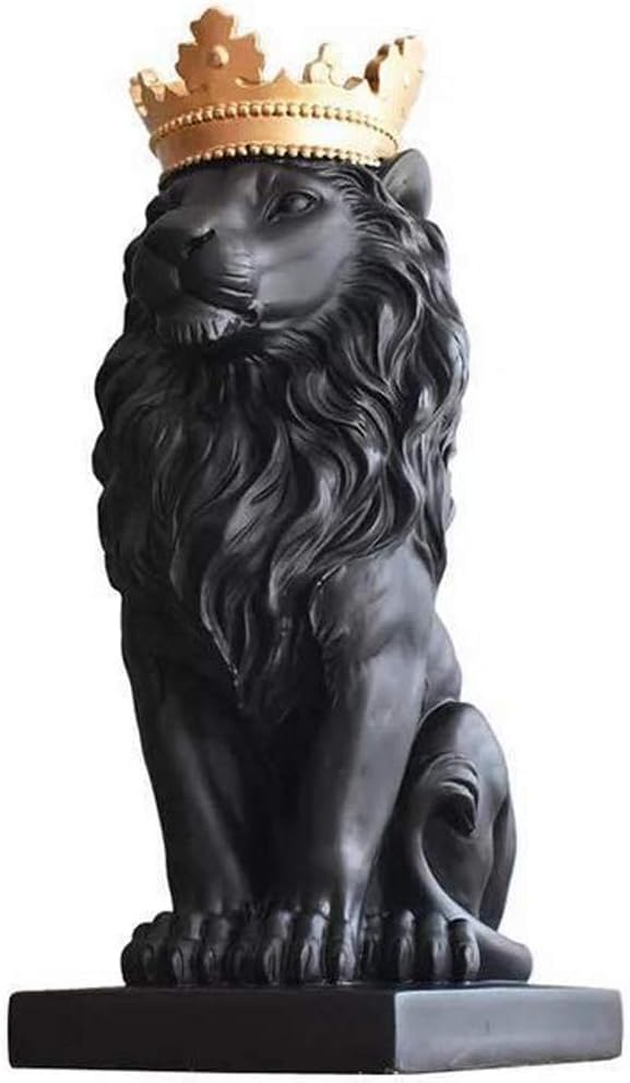 H&W Krone Löwe Statue, Schwarze Skulpturen, Harz Löwenfiguren für Männer, Kunst Statue Ornamente für