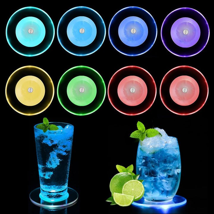 8 Stück Led Untersetzer, Leuchtende Untersetzer für gläser mit 7 Bunt Beleuchtungsmodi, Acryl Rund w