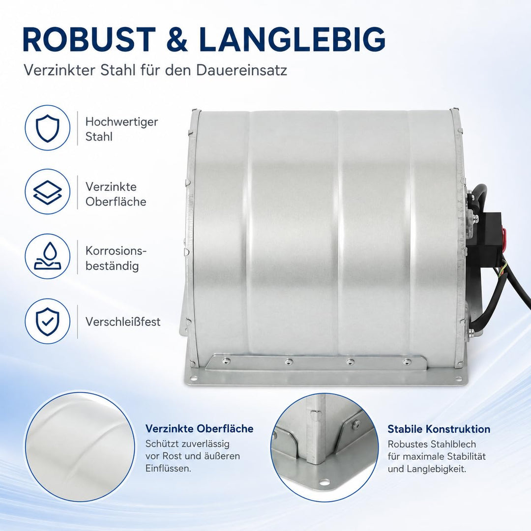 Radialventilator mit Doppelansaugung 150W AC 220V – Laufrad Ø146 mm, für Absaugung, Lüftung, Werksta
