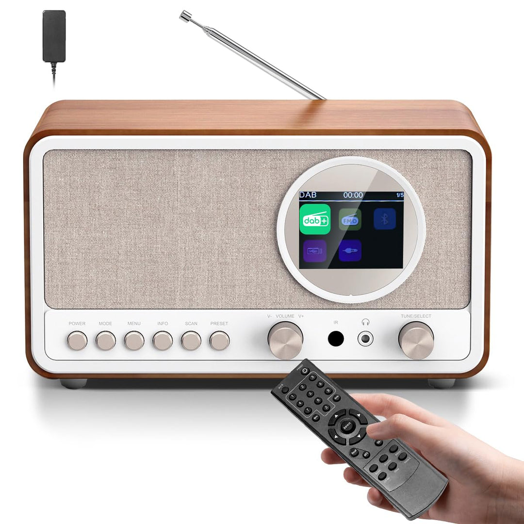 DAB DAB+ / FM Radio mit Fernbedienung, Bluetooth, 5W HiFi Lautsprecher, Kopfhöreranschluss, USB, AUX