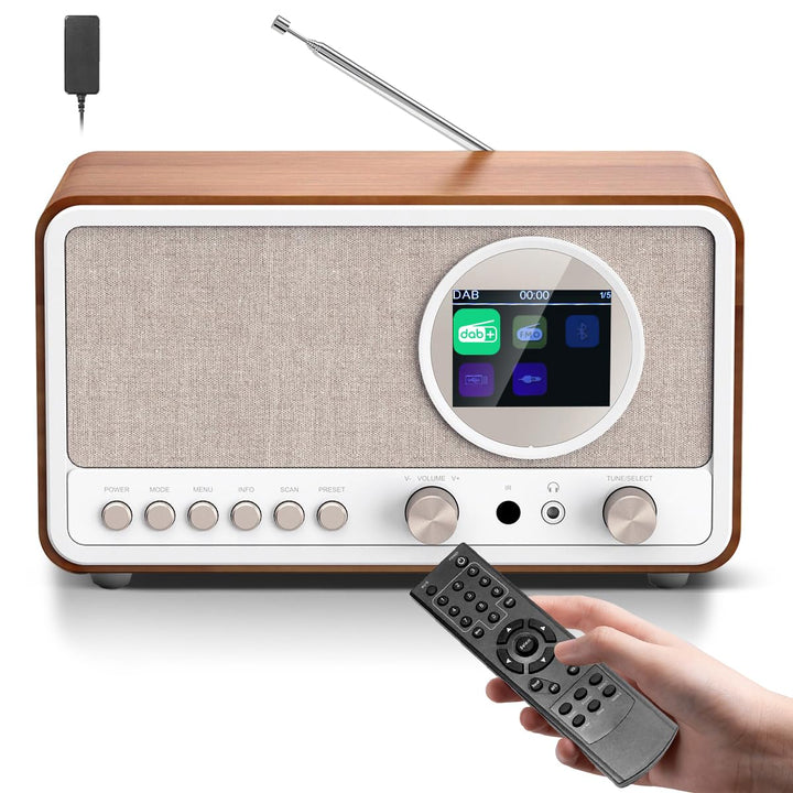 DAB DAB+ / FM Radio mit Fernbedienung, Bluetooth, 5W HiFi Lautsprecher, Kopfhöreranschluss, USB, AUX