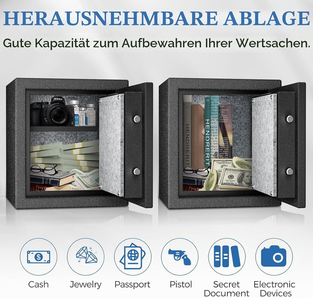 WASJOYE Biometrischer Feuerfester Tresor, Fingerabdruck Möbeltresore mit Digitale Tastatur und Typ-C
